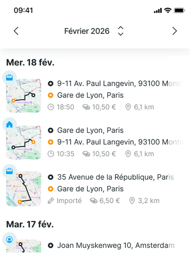 Écran de suivi automatique des trajets