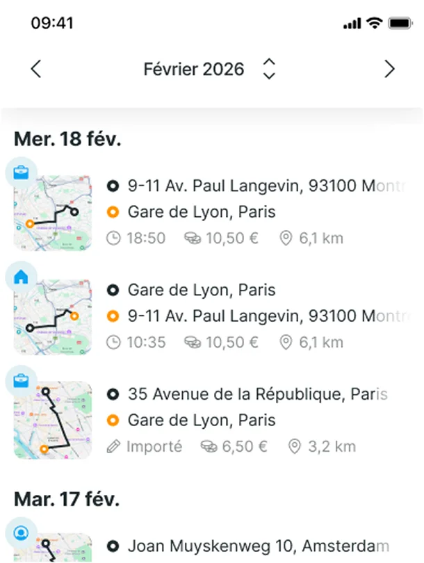 Écran de suivi automatique des trajets